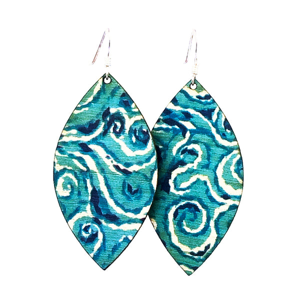 Blue petal lightweight earrings from sustainable wood