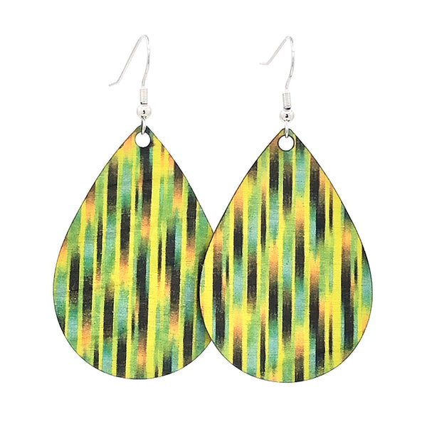 Green  teardrop lightweight earrings from sustainable wood
